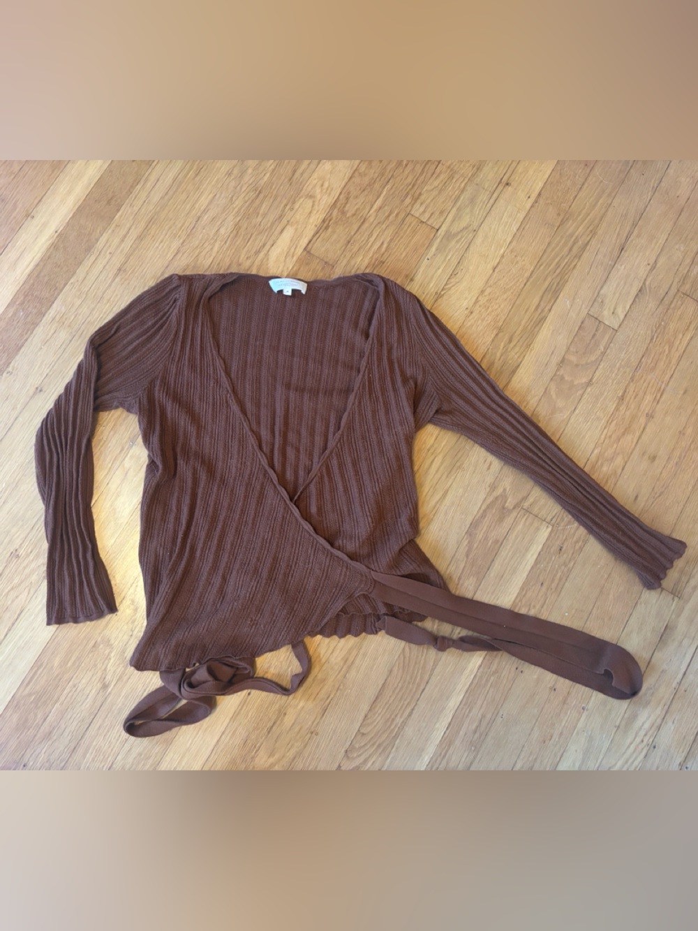 Sézane Solweig Wrap Top – Brown/Hazelnut Pointelle Medium